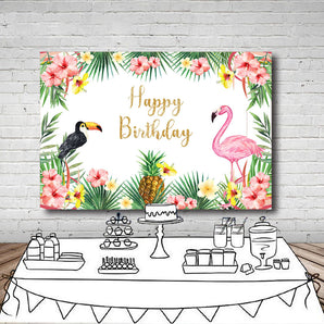 Mocsicka Pink Flamingo and Flowers Happy Birthday Banners
