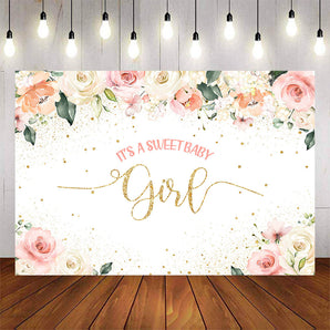 Mocsicka It's a Sweet Baby Girl Flowers Baby Shower Party Backdrop-Mocsicka Party