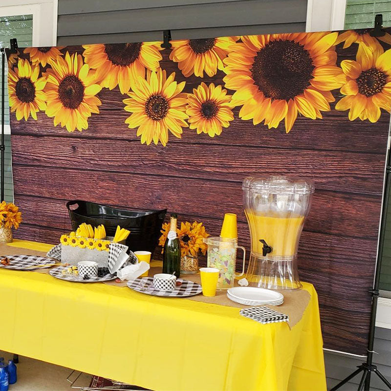 Mocsicka Sunflowers and Wooden Photo Backdrop Birthday Party Supplies-Mocsicka Party
