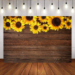 Mocsicka Sunflowers and Wooden Photo Backdrop Birthday Party Supplies