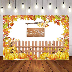Mocsicka Pumpkin Fence and Maple Leaves Oh Baby Shower Backdrop-Mocsicka Party
