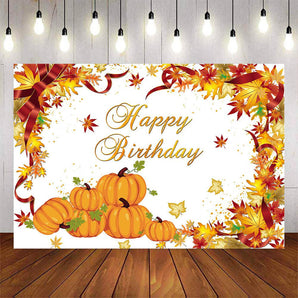 Mocsicka Pumpkin and Maple Leaves Happy Birthday Backdrop-Mocsicka Party