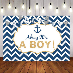 Mocsicka It's a Boy Blue and White Stripes Anchor Photo Banners-Mocsicka Party