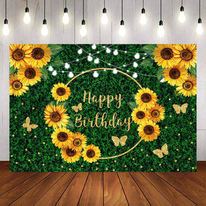 Mocsicka Green Grass and Sunflowers Happy Birthday Backdrop-Mocsicka Party