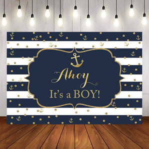Mocsicka It's a Boy Gold Anchor and Dots Baby Shower Backdrop-Mocsicka Party