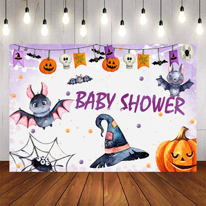 Mocsicka Bat and Pumpkin Halloween Theme Baby Shower Backdrop-Mocsicka Party