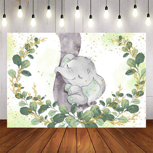 Mocsicka Little Elephant and Plam Leaves Baby Shower Backdrops-Mocsicka Party