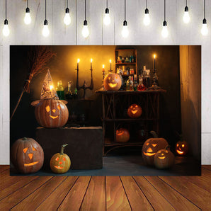 Mocsicka Pumpkin Lantern Happy Halloween Photo Backdrop-Mocsicka Party