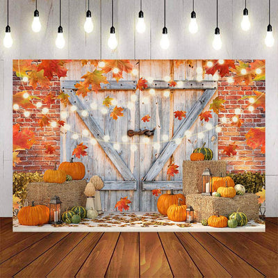Mocsicka Pumpkin and Maple Leaves Wooden Door Photo Backdrop-Mocsicka Party