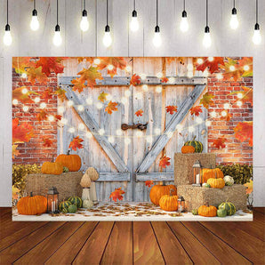 Mocsicka Pumpkin and Maple Leaves Wooden Door Photo Backdrop-Mocsicka Party