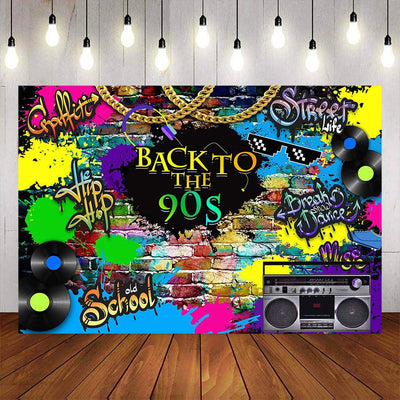 Mocsicka Graffiti Wall Record Player Back to the 90s Party Banners-Mocsicka Party