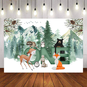 Mocsicka Forest and Animals Woodland Happy 1st Birthday Backdrop