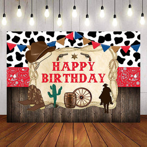 Mocsicka Cowboy Hat and Boots Happy Birthday Backdrop