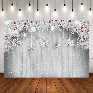 Mocsicka Snowflakes and Red Fruits Wooden Floor Background-Mocsicka Party