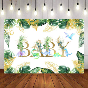 Mocsicka Plam Leaves and Dinosaur Baby Shower Backgrounds-Mocsicka Party