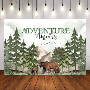 Mocsicka Adventure Awaits Forest and Bear Baby Shower Backdrop-Mocsicka Party