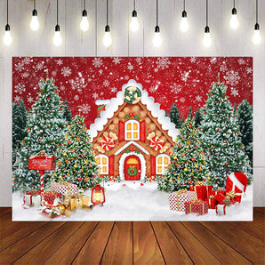 Mocsicka Merry Christmas Cookie Candy House Red Snow Winter Photo Background-Mocsicka Party