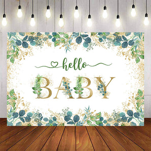 Mocsicka Hello Baby Green Leaves Golden Dots Baby Shower Banners-Mocsicka Party