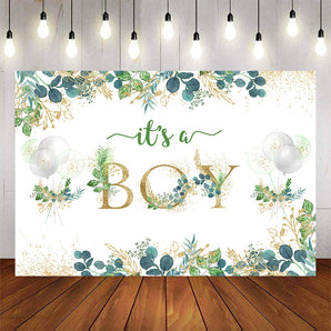Mocsicka It'a a Boy Golden Leaves and Balloons Baby Shower Banners-Mocsicka Party