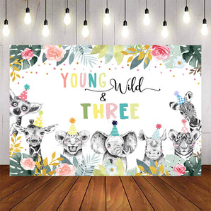 Mocsicka Young Wild and Three Jungle Animals Birthday Backdrop-Mocsicka Party