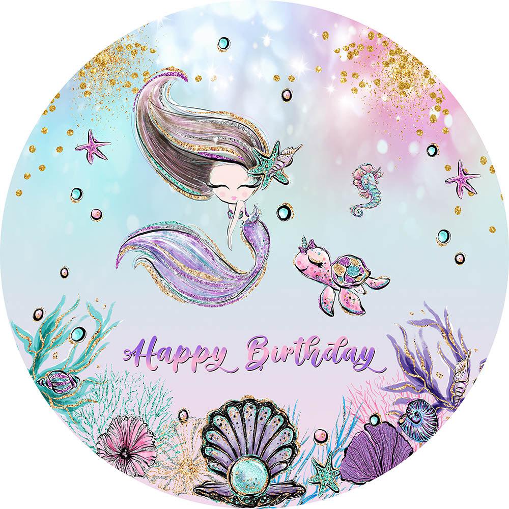 Mocsicka Undersea Mermaid Theme Happy Birthday Round Cover