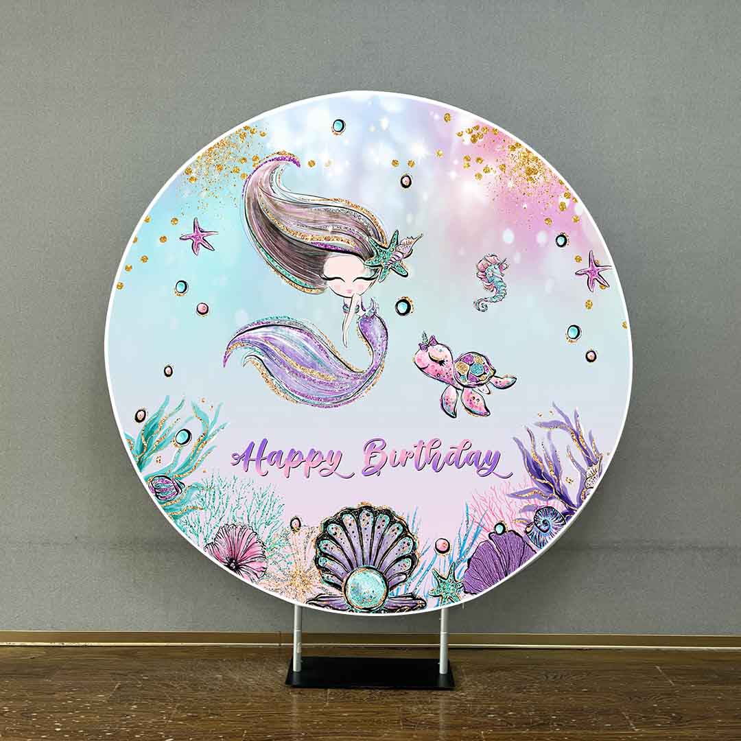 Mocsicka Undersea Mermaid Theme Happy Birthday Round Cover-Mocsicka Party