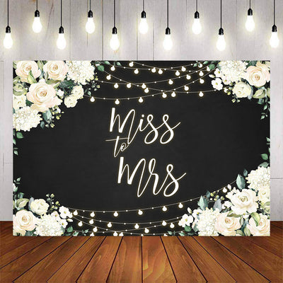 Mocsicka Miss to Mrs White Flowers Blackboard Backdrop-Mocsicka Party