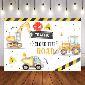 Mocsicka Stop the Traffic Excavator Theme Happy Birthday Backdrop-Mocsicka Party