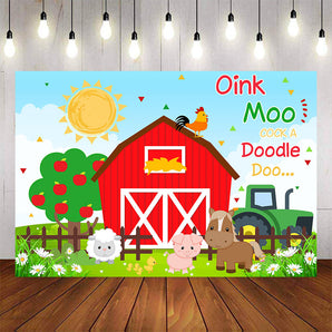 Mocsicka Farm Theme Red Barn and Tractor Happy Birthday Backdrop-Mocsicka Party