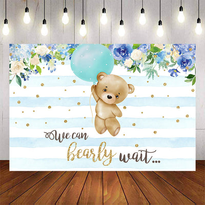 Mocsicka We can Bearly Wait Little Bear and Flowers Baby Shower Backdrop-Mocsicka Party