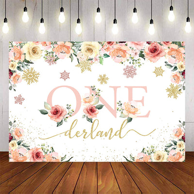 Mocsicka Onederland Snowflakes and Flowers Birthday Backdrop-Mocsicka Party