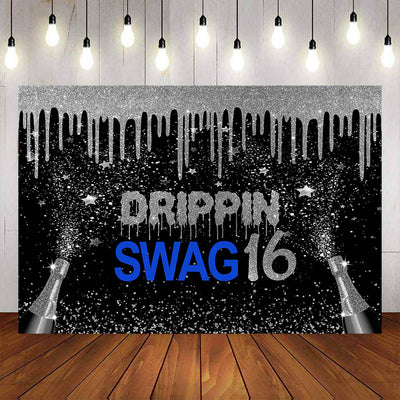 Mocsicka Champagne and Sliver Dots Sweet 16 Birthday Backdrop-Mocsicka Party