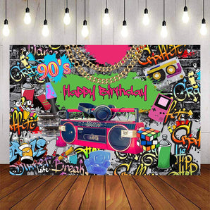 Mocsicka Graffiti Wall and Retro Radio Gold Chain Happy Birthday Banners-Mocsicka Party