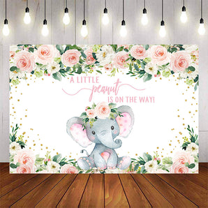 Mocsicka Little Elephant and Pink Flowers Baby Shower Backdrop-Mocsicka Party