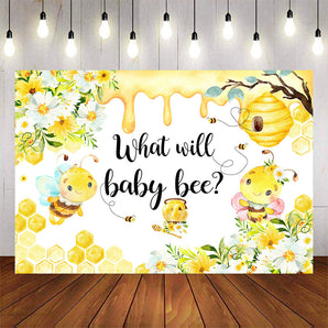 Mocsicka Little Honey Bee and Flowers Baby Shower Backdrop-Mocsicka Party