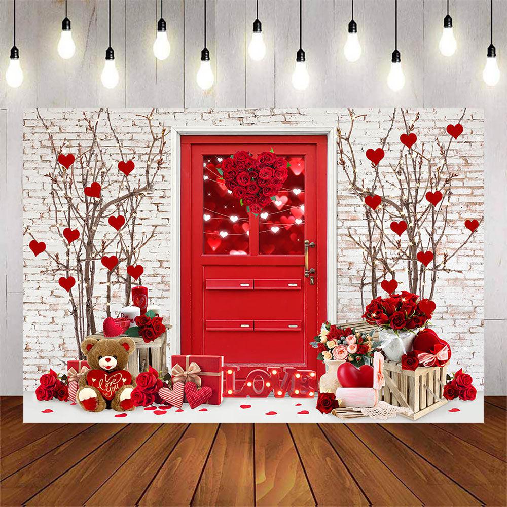 Mocsicka Red Door and White Brick Wall Valentine's Day Backdrop-Mocsicka Party