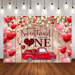Mocsicka Red Love and Truck Happy 1st Birthday Backdrop-Mocsicka Party