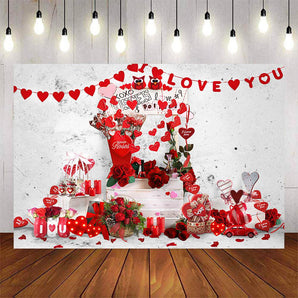 Mocsicka White Wall Red Love Happy Valentine's Day Backdrop-Mocsicka Party