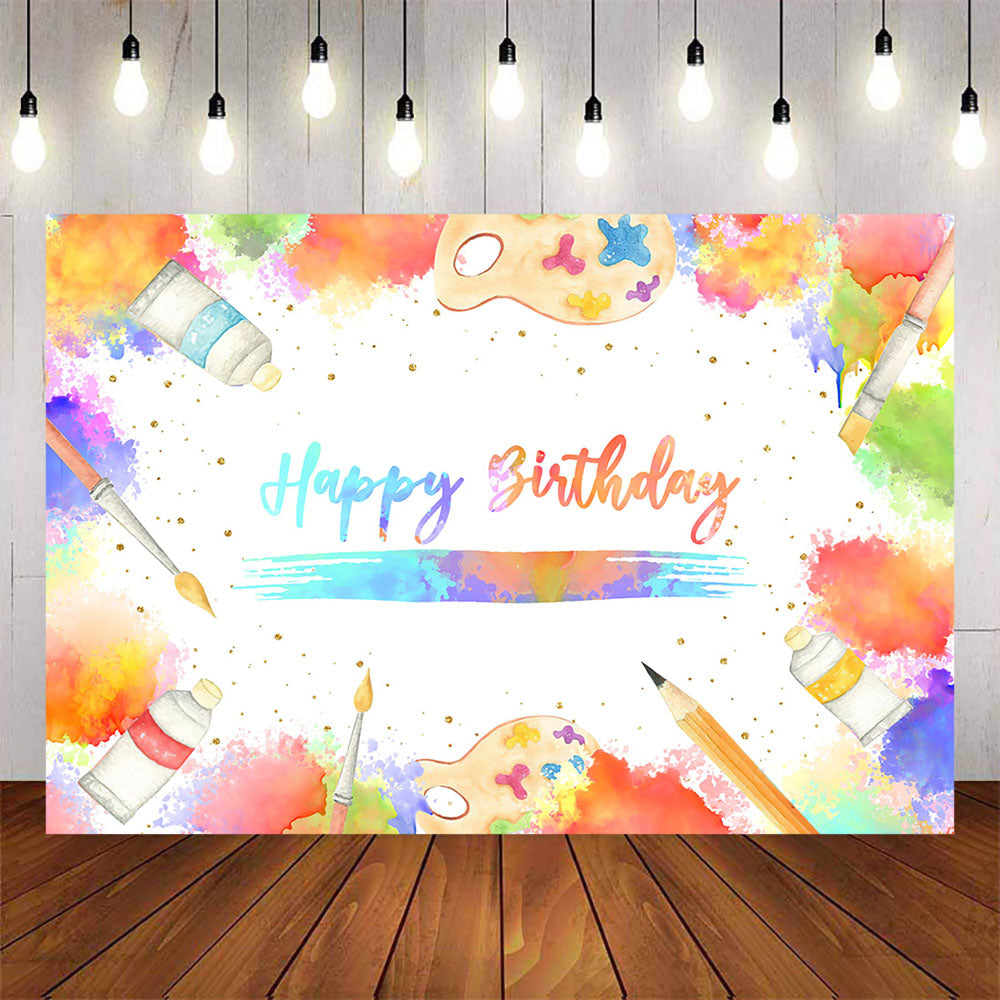 Mocsicka Let's Paint Brushes and Paints Happy Birthday Backdrop-Mocsicka Party