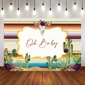 Mocsicka Cactus and Purple Flowers Oh Baby Shower Background-Mocsicka Party