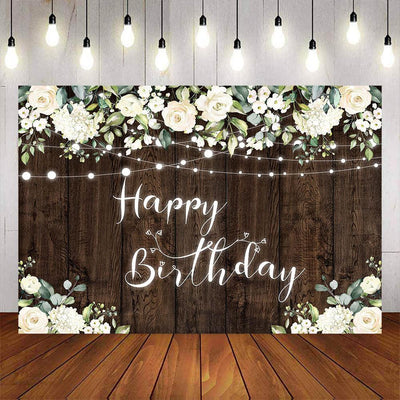 Mocsicka Wooden Floor and White Flowers Birthday Backdrop-Mocsicka Party