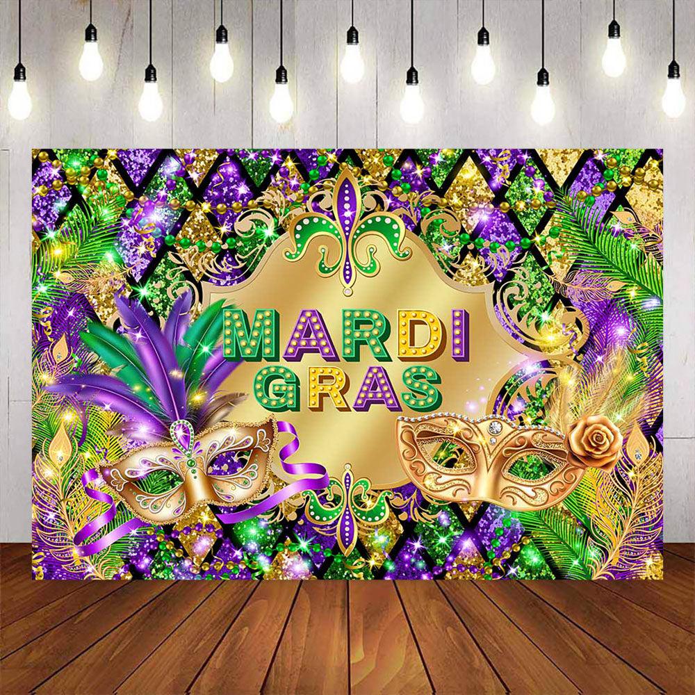 Mocsicka Mardi Gras Masquerade Gold Mask Backdrop-Mocsicka Party
