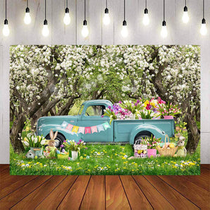 Mocsicka Happy Easter Blue Truck and Forest Animals Backdrop-Mocsicka Party