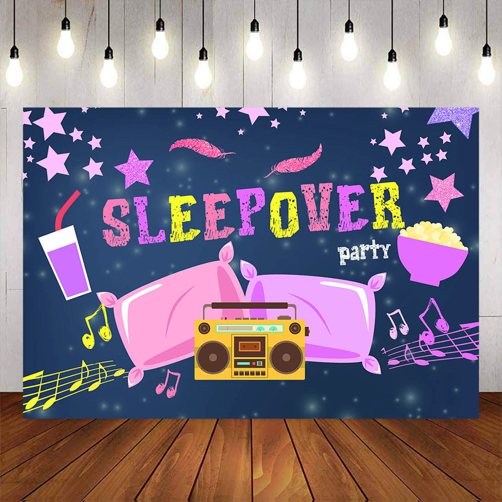 Mocsicka Pink Pillow and Radio Sleepover Party Backdrop-Mocsicka Party