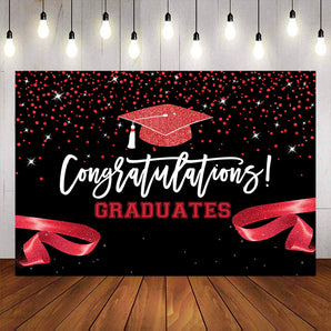 Mocsicka Red Ribbon and Dots Congrats Graduation Backdrop-Mocsicka Party