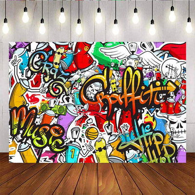 Mocsicka 90s Graffiti Photo Background Hip Hop Theme Party Decor Props-Mocsicka Party
