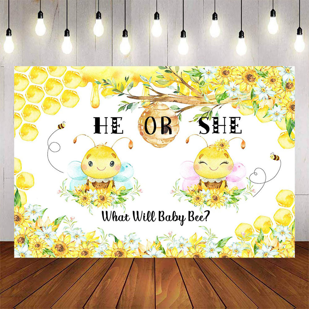 Mocsicka Little Honey Bee He or She Gender Reveal Backdrop-Mocsicka Party