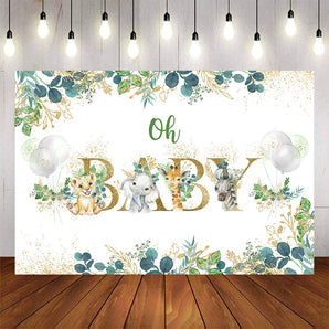 Mocsicka Wild Animals and Green Leaves Oh Baby Shower Backdrop-Mocsicka Party