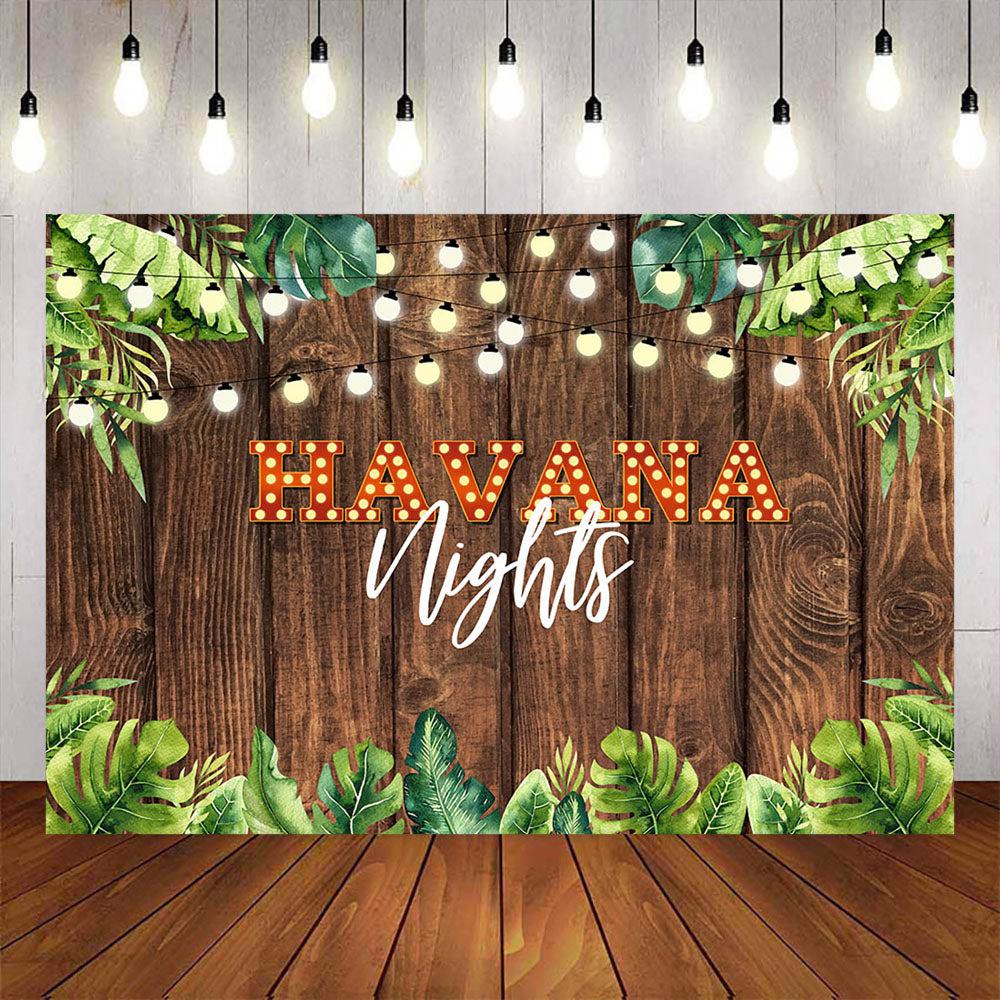 Mocsicka Wooden Board and Plam Leaves Havana Night Backdrop-Mocsicka Party