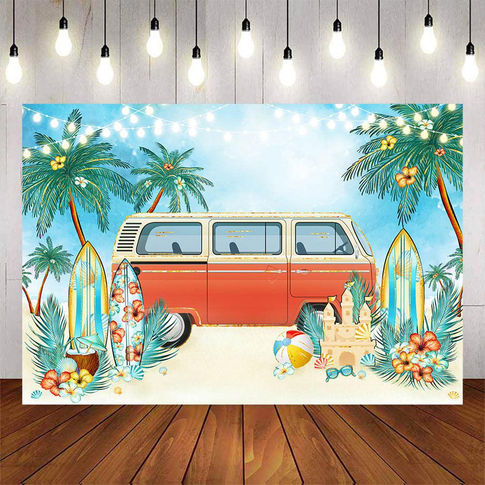 Mocsicka Summer Beach Bus and Surfboard Photo Backdrop-Mocsicka Party